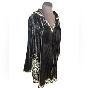 Soft Surrounding Velvet Floral Embroidered Boho Whimsigoth Tunic Top Womens Sz L